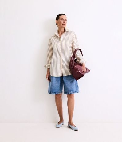 Camisa alargada en Tricolina con Rayas y Botones 2