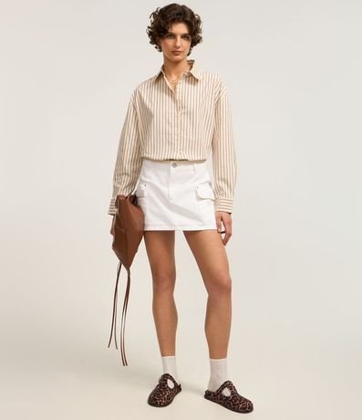 Camisa alargada en Tricolina con Rayas y Botones 4