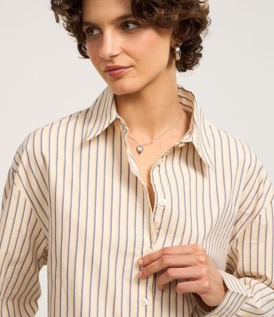 Camisa alargada en Tricolina con Rayas y Botones 5