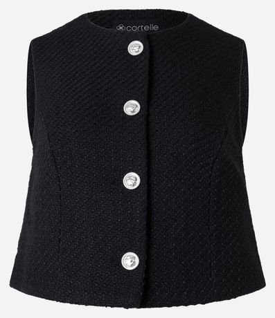 Chaleco Texturizado en Tweed con Cuello Redondo y Pences 5