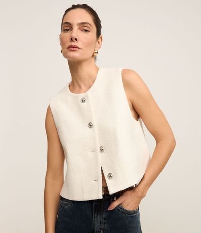 Chaleco Texturizado en Tweed con Cuello Redondo y Pences