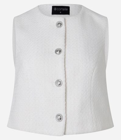 Chaleco Texturizado en Tweed con Cuello Redondo y Pences 6