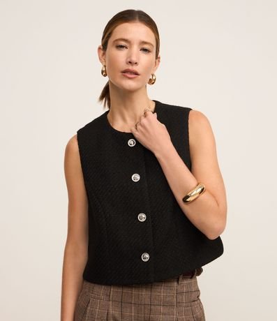 Chaleco Texturizado en Tweed con Cuello Redondo y Pences 1