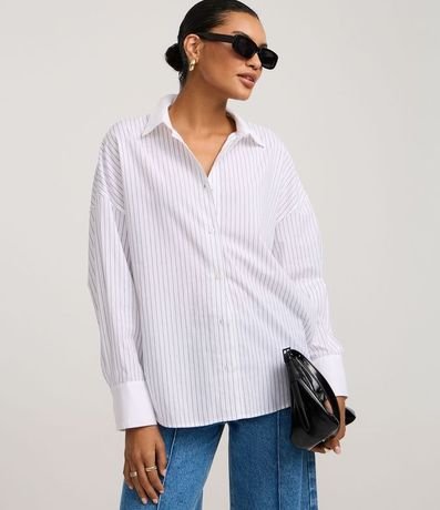 Camisa Oversized en Tricolina con Rayas de Hilo Teñido