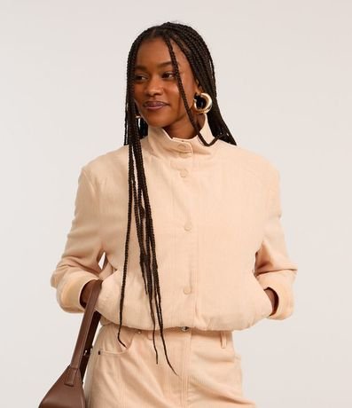 Campera Bomber en Terciopelo Cotelé con Cuello Alto