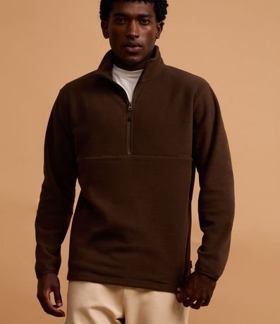 Saco en Fleece con Cuello Alto y Cremallera