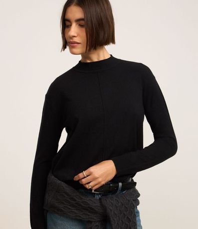 Suéter en Punto con Cuello Alto y Costura Delantera