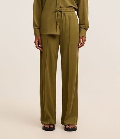 Pantalón Recto de Tiro Alto en Piquet con Cintura Elástica 3