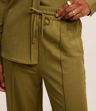 Pantalón Recto de Tiro Alto en Piquet con Cintura Elástica 4