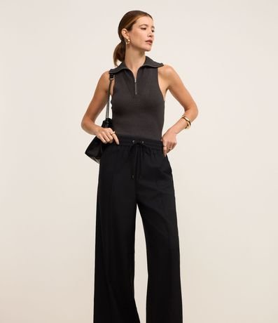 Pantalón Recto en Sastrería con Cintura Elástica y Lazo 2