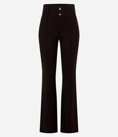 Pantalón Flare Básica en Viscosa con Botones y Cintura Ancha