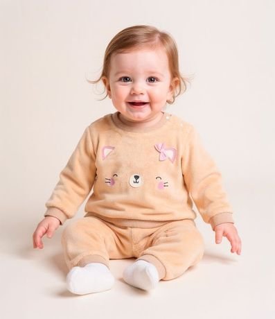 Conjunto Infantil en Fleece con Bordado Carita de Gatita - Talle 0 a 18 meses 1