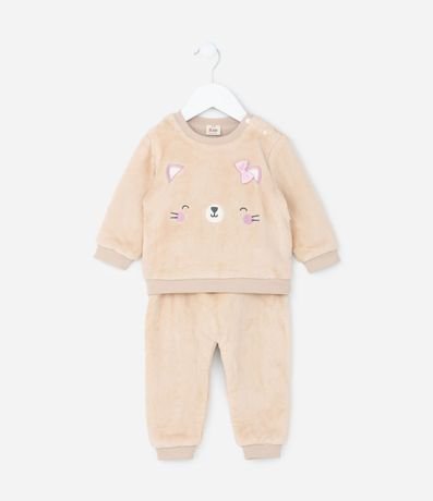 Conjunto Infantil en Fleece con Bordado Carita de Gatita - Talle 0 a 18 meses 1