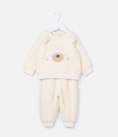 Conjunto Infantil en Sherpa con Bordado Osito - Talle 0 a 18 meses