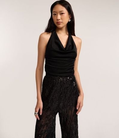 Pantalón Pantalona en Lentejuela Metalizado Geométrico y Forro short 2