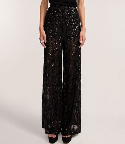 Pantalón Pantalona en Lentejuela Metalizado Geométrico y Forro short 3