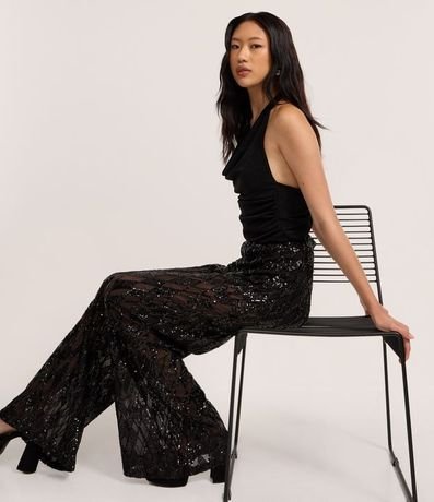 Pantalón Pantalona en Lentejuela Metalizado Geométrico y Forro short 5