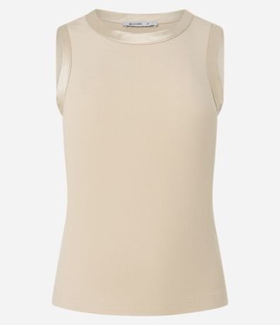 Blusa sin Manga en Punto de Viscosa con Detalle en Satén