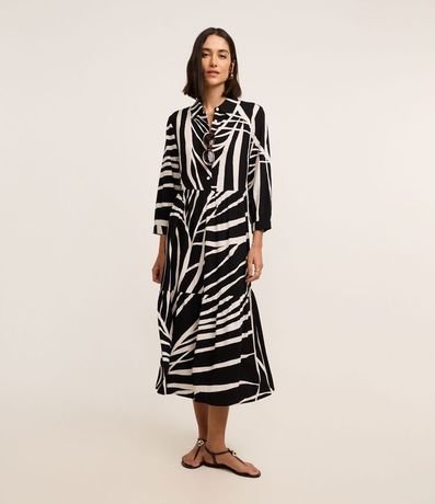 Vestido Chemise en Viscosa con Estampa Abstracta
