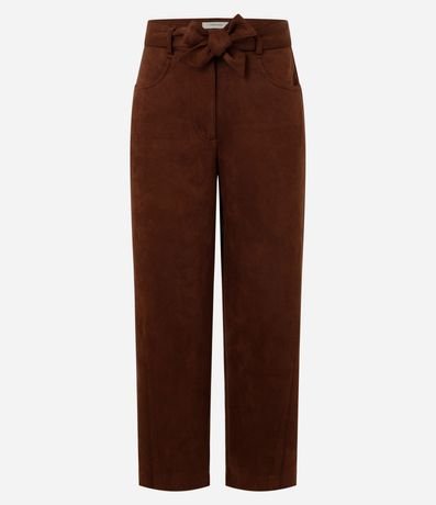 Pantalón Recto Cintura Alta en Gamuza con Cinturón de Tejido 5