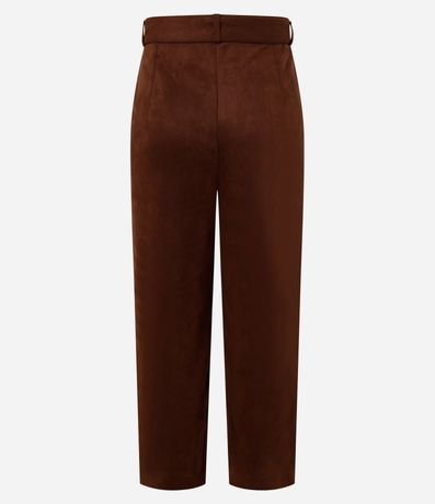 Pantalón Recto Cintura Alta en Gamuza con Cinturón de Tejido 7