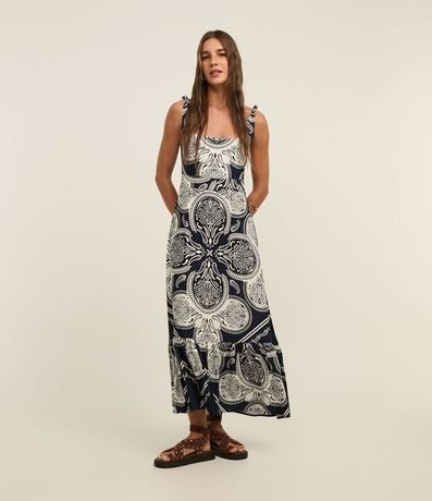 Vestido Evasê Midi en Viscosa con Breteles Medianos y Estampa Paisley 2