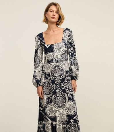 Vestido Evasê Midi en Viscosa con Estampa Paisley