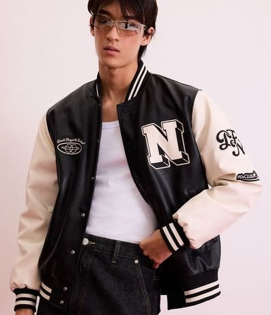 Campera Bomber College en PU con Lettering