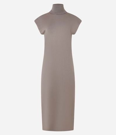 Vestido Midi en Punto con Cuello Alto y Manga Corta sin Sisa 5