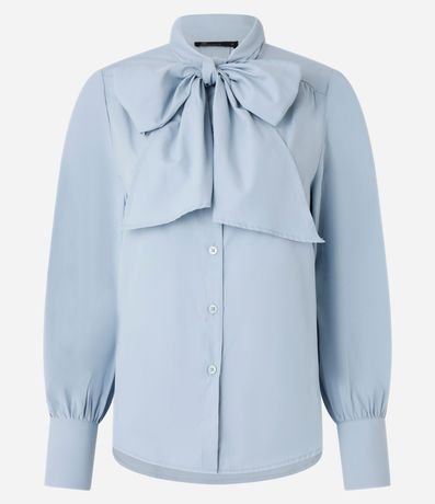 Camisa en Tricolina con Cuello Lazo y Puño Largo