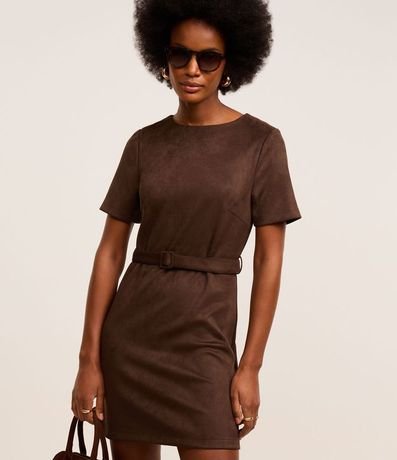 Vestido Corto en Gamuza con Cinturón