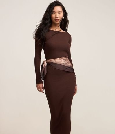 Vestido Midi de Punto Ajustado y con Cuello Barco