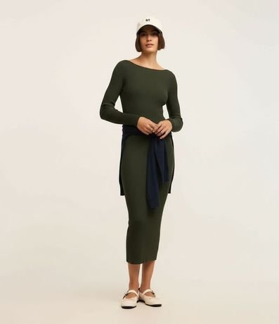 Vestido Midi de Punto Ajustado y con Cuello Barco 7