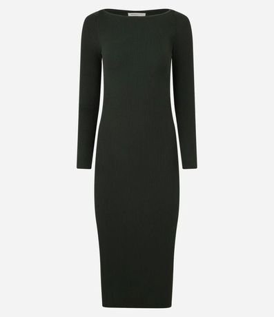 Vestido Midi de Punto Ajustado y con Cuello Barco