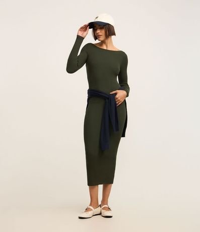 Vestido Midi de Punto Ajustado y con Cuello Barco 2