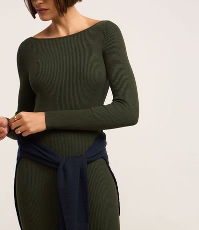 Vestido Midi de Punto Ajustado y con Cuello Barco 3