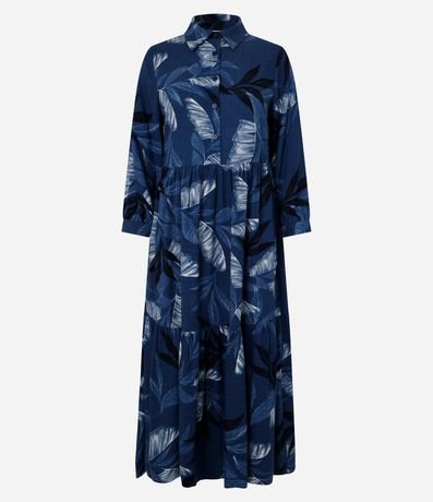 Vestido Chemise Midi con Estampa de Follaje