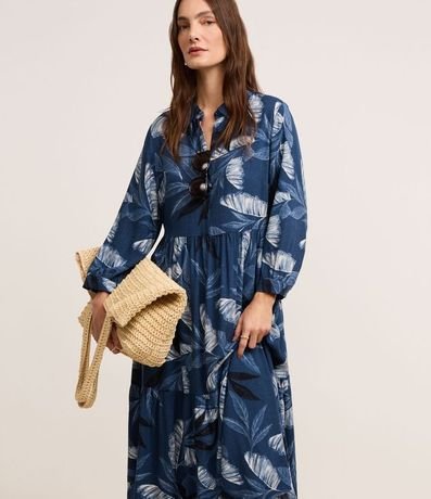 Vestido Chemise Midi con Estampa de Follaje