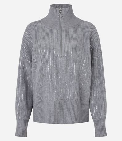 Suéter Amplo en Punto con Lentejuelas y Cuello de Cremallera 7