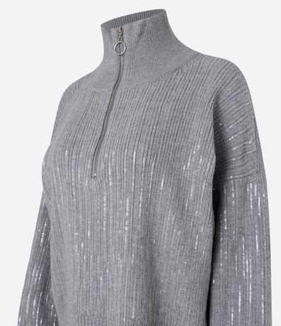 Suéter Amplo en Punto con Lentejuelas y Cuello de Cremallera 8