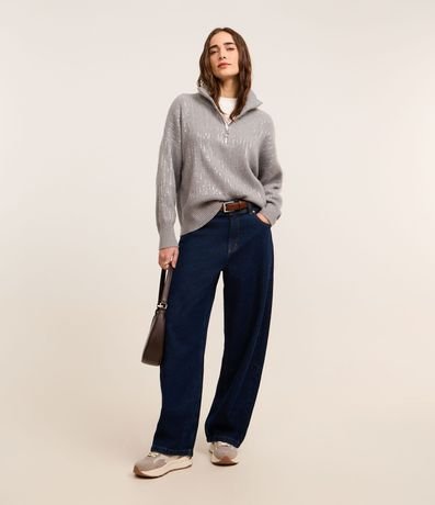 Suéter Amplo en Punto con Lentejuelas y Cuello de Cremallera 2