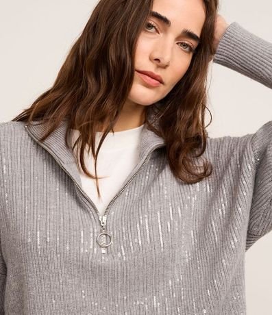 Suéter Amplo en Punto con Lentejuelas y Cuello de Cremallera 3