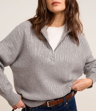 Suéter Amplo en Punto con Lentejuelas y Cuello de Cremallera 4