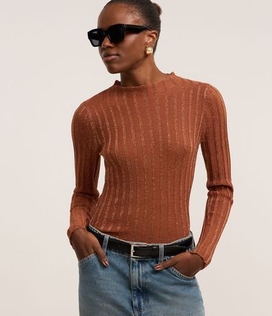 Suéter en Punto con Rayas Texturizadas y Hilo Metalizado 1