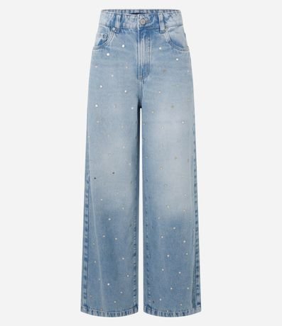 Pantalón Wide en Jeans con Espejitos Aplicados 6