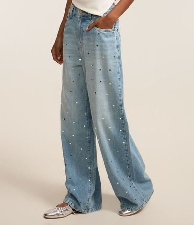 Pantalón Wide en Jeans con Espejitos Aplicados 3