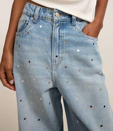 Pantalón Wide en Jeans con Espejitos Aplicados 4