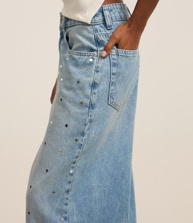 Pantalón Wide en Jeans con Espejitos Aplicados 5