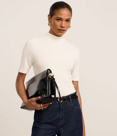 Blusa Regular en Rib con Cuello Alto