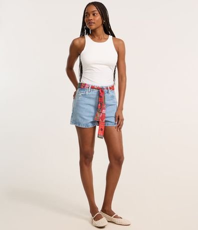 Short Slim en Jeans con Pañuelo Estampado 2